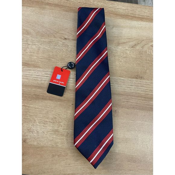Pierre Cardin NWT Navy Blue, Red, White Stripe Tie - Picture 1 of 5